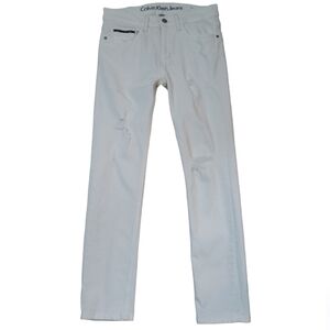 Calvin Klein Jeans~Woman Size 27~White Slim Boyfriend Distressed Jeans Stretch.